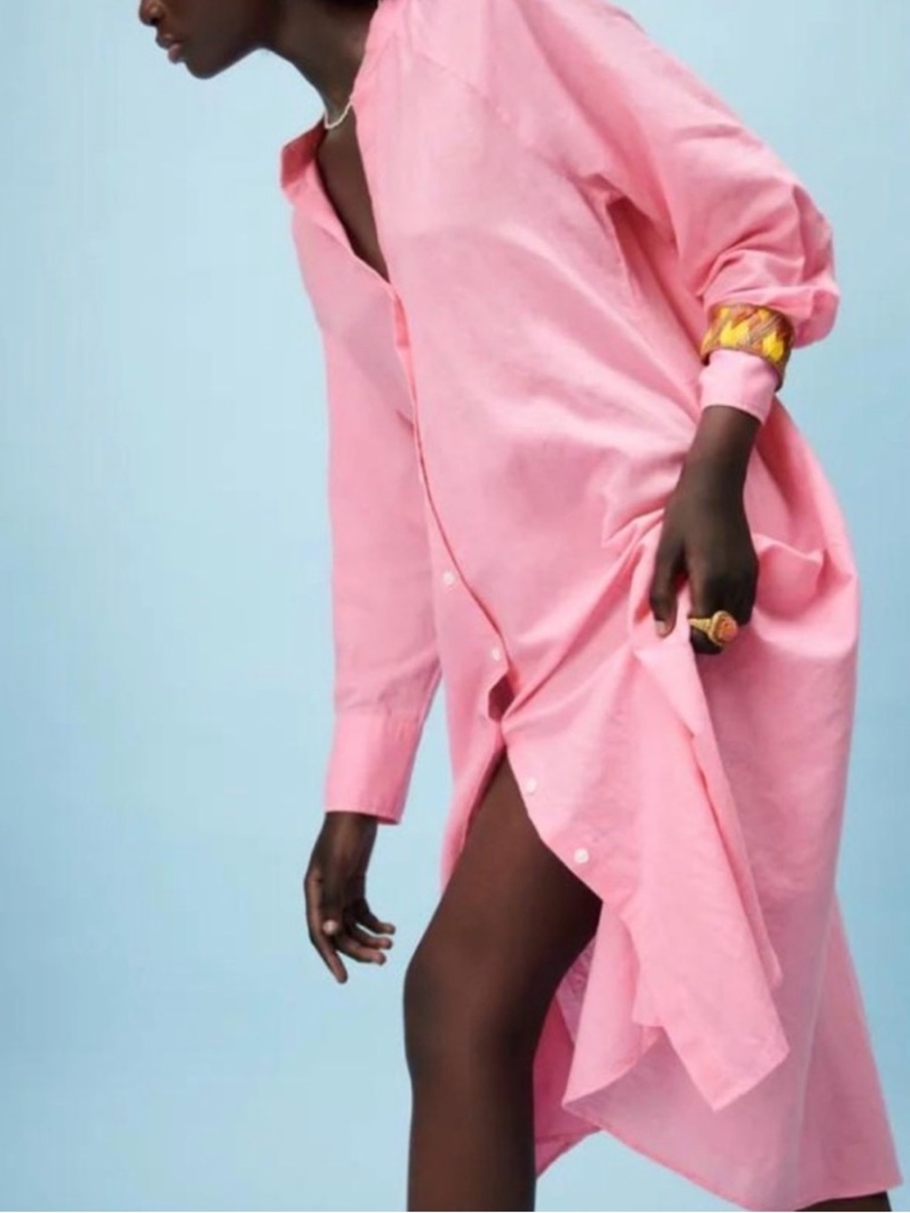 Zara Pink Long Sleeve Button-Front Shirt Dress - Picture 2 of 4